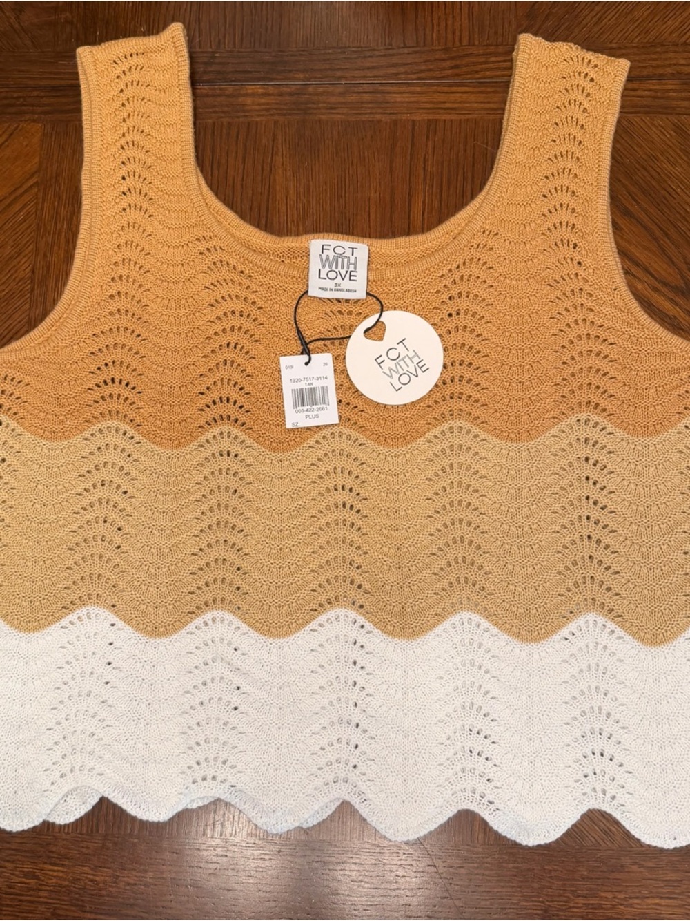 Two-Tone Scalloped Knit Tank — Mustard & Cream